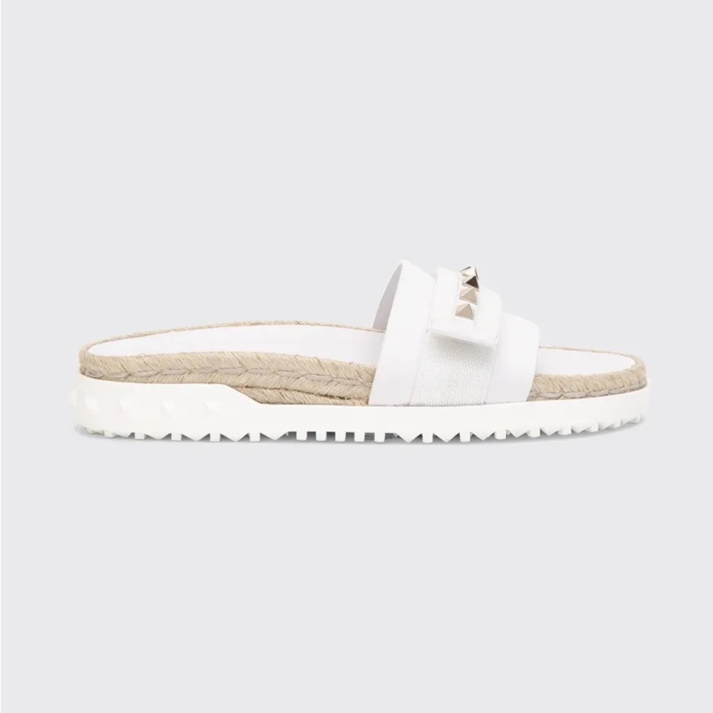 VALENTINO GARAVANI Rockstud Leather Pool Espadrille Slides Size 40